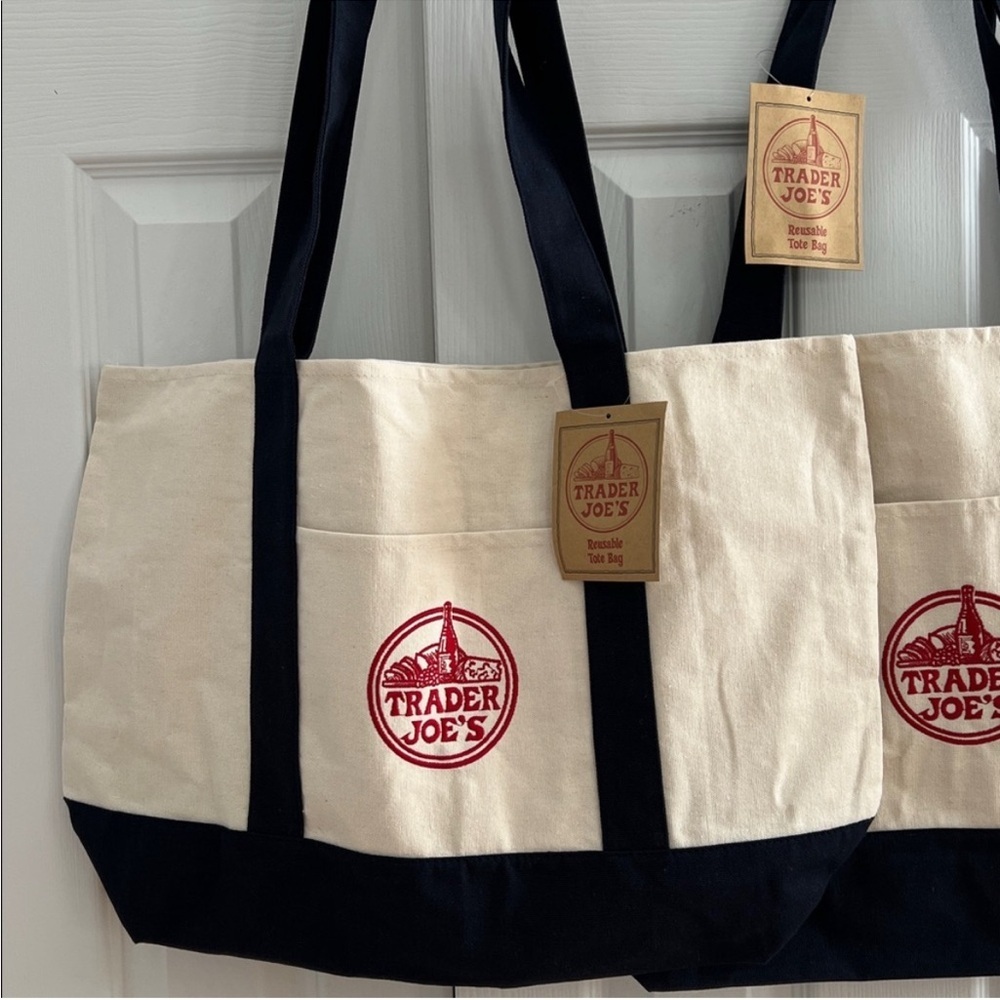 Trader Joe's Large Heavy Duty Canvas Tote Bag - Navy & Cream - Picture 8 of 8